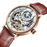 New Moon Phase Automatic Mechanical Watch - 3Bar Waterproof Dual Time Zone Display Skeleton Watches - The Jewellery Supermarket