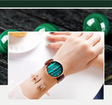 Elegant Fashion Green Malachite Dial Casual Ladies Watches - Stainless Steel Strap Waterproof Quartz Wristwatches