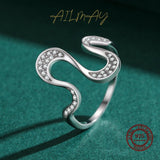 Open, Irregular Wave Design Dazzling AAAA Lab Created Diamonds Silver Ring