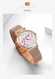 New Design Elegant Red Plum Blossom Dial Female Watch - Quartz Movement Genuine Leather Band  Ladies Wristwatches