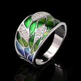 Elegant Handmade Colourful Enamel Flowers AAA Zircon Diamonds Silver Ring