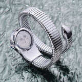 Amazing Luxury Brand Red Dial Snake Shape Zirconia Diamond Ladies Gold Iced Out Analog Quartz Movt Unique Watch