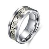 New Silver Color Celtic Dragon Inlay Polished Tungsten Engagement Wedding Ring