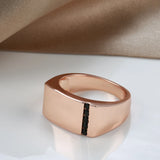 14K Rolled Gold Simple Square Black Zircon Diamonds Glossy Men Big Size Signet Ring