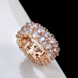 Classic 14K Rolled Rose Gold Hip Hop Double Row Micro-wax Inlay AAA Zircon Diamonds Rings - Fashion Jewellery