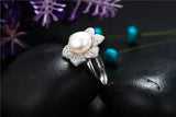 Multicolour Freshwater Pearl AAA Zircon Diamonds Flower Design Silver Rings