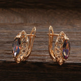 14 Karat Filled Gold Multicolour AAA Zircon Crystals Geometric Hollow Vintage Earrings