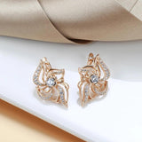 Luxury Micro Inlay AAA Zircon 14K Filled Rose Gold Hollow Flower Symmetry Piercing Hoops Clip Earrings