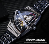 New Black Skeleton Mechanical Watches Triangle Automatic Stainless Steel Irregular  Transparent Back Case Wristwatch