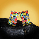 Fashion Niche Colours Butterfly Hanmade Enamel flower Silver Stud Earrings