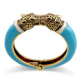 Unique Design Trendy Double Leopard Head Enamel Statement Cuff Bracelets Bangles, Gold Plated Animal Vintage Bracelet