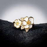 Exquisite White Flower AAA Zircon Diamonds Handmade Enamel Daisy Silver Ring