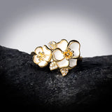 Exquisite White Flower AAA Zircon Diamonds Handmade Enamel Daisy Silver Ring