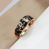 Excellent Luxury 14K Filled Rose Gold Black Enamel Ring Unusual Ethnic Pattern Rings - Creative Fashion Jewellery