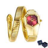 Unique Snake Shape Luxury  Bling Gold Quartz  Wrist Watch For Women - Ladies MISSFOX Women's Watch