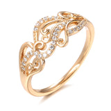 Exquisite Pattern Hollow Crystal Flower Ring with AAA Zircon Diamonds Rolled 14K Rose Gold - Fine Jewellery