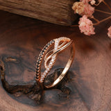 Filled 14K Rose Gold Vintage Style Fashion AAA Black Zircon Diamonds Geometric Wave Rings - Luxury Jewellery