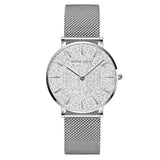 Elegant Flash Stars Design Ladies Watch, Stainless Steel Rose Gold Colour Mesh Casual Quartz Waterproof Wristwatches
