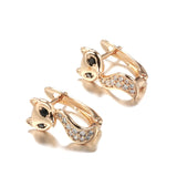 14 Karat Rolled Rose Gold Black White AAA Zircon Diamonds Cute Fox Fashion Earrings