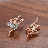 Latest Fashion Elegant Trendy Jewellery 14K Rose Gold Filled Oval Blue AAA Zircon Diamonds Dancing Women Earrings