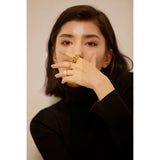 18K Gold Plated  Fashion Stainless Steel Geometric Elegant Shell Pearl Ring Charm Jewellery