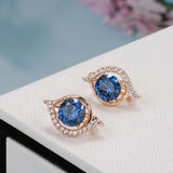 14K Rolled Gold Luxury Oval Geometric AAA Blue Zircon Diamonds Clip Fashion Earrings