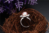 Multicolour Freshwater Pearl AAA Zircon Diamonds Flower Design Silver Rings