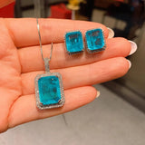 Charms Paraiba Tourmaline Blue Stone Pendant Necklace Earrings Gemstone Wedding Party Fine Jewelry Set for Women Statement Gift - The Jewellery Supermarket