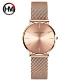 Elegant New Style Japan Quartz Movement Top Brand Stainless Steel Mesh Band Gold Colour Ladie's Waterproof Watches
