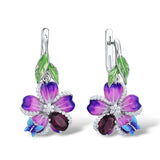 Purple Flower Butterfly AAA Purple Zircon Crystal Handmade Enamel Earrings