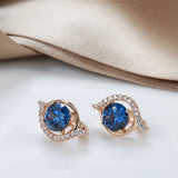 14K Rolled Gold Luxury Oval Geometric AAA Blue Zircon Diamonds Clip Fashion Earrings