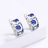 Classic Handmade Blue Enamel Earrings Flower Shape Fashion Stud Earrings
