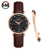 New Elegant Quartz Ladies Watches Stainless Steel Mesh Casual Waterproof Wrist Watches with 1 Set Bracelet