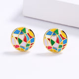 New Colourful Irregular Pattern Handmade Enamel Hoop Earrings