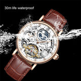 New Moon Phase Automatic Mechanical Watch - 3Bar Waterproof Dual Time Zone Display Skeleton Watches - The Jewellery Supermarket