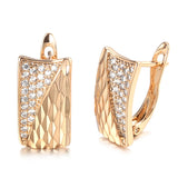14 Karat Gold Filled Smooth Square Pattered AAA Zircon Stud Ethnic Earrings For Women