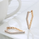 14K Gold Filled Trendy Rhombus Shape AAA Zircon Diamonds Hollow Back Elegant Earrings