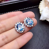 New Luxury Silver Colour Lab Blue Topaz  Stone Necklaces Earrings Rings for Women Bridal Wedding Jewellery Sets - The Jewellery Supermarket