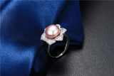 Multicolour Freshwater Pearl AAA Zircon Diamonds Flower Design Silver Rings
