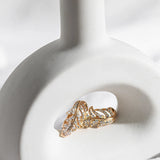 14K Gold Filled Vintage AAA Zircon Diamonds Leaf Texture Piercing Hoops Elegant Earrings