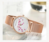 New Design Elegant Red Plum Blossom Dial Female Watch - Quartz Movement Genuine Leather Band  Ladies Wristwatches
