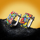 Fashion Niche Colours Butterfly Hanmade Enamel flower Silver Stud Earrings