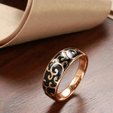 Excellent Luxury 14K Filled Rose Gold Black Enamel Ring Unusual Ethnic Pattern Rings - Creative Fashion Jewellery