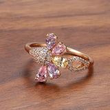 Charming 14K Rolled Rose Gold Bee Ring with Micro Inlay AAA White Zircon Diamonds for Women - Fine Jewellery