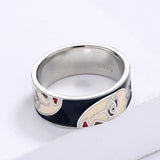 Creative Irregular Half Face Exaggerated Black,White Handmade Enamel Ring