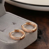 14K Rolled Gold Classic Double Layer Full AAA Zircon Diamonds Women Hoop Earrings
