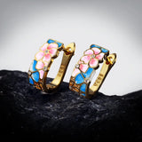 New Fashion Handmade Enamel Flower AAA Zircon Huggie Retro Bohemian Earrings