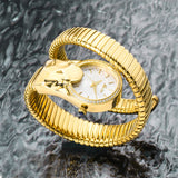 Amazing Luxury Brand Red Dial Snake Shape Zirconia Diamond Ladies Gold Iced Out Analog Quartz Movt Unique Watch