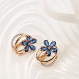 14K Rolled Gold Embossed Vintage Micro AAA Blue and White Zircons Light Luxury Earrings