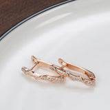 14K Rolled Rose Gold Inlay Micro AAA Zircon Diamonds Long Drop Piercing Hoops Earrings